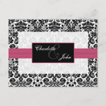 damask pink  ,black and white  Save the Date Announcement Postcard