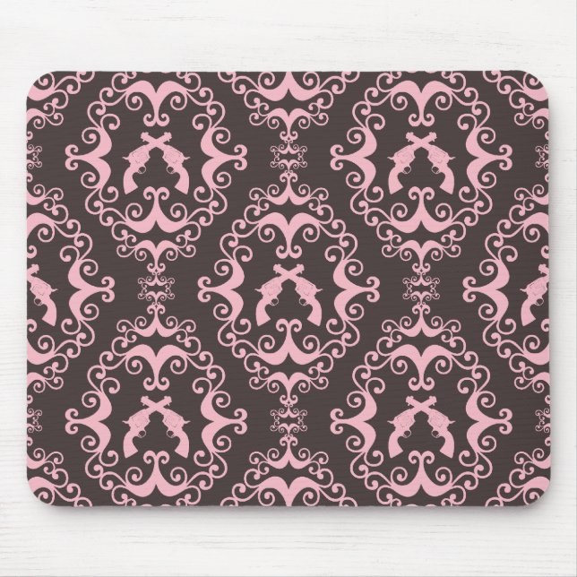 Damask pink black guns grunge western pistols chic mouse pad (Front)