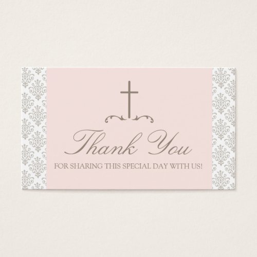 Damask Pink  Cream with Cross FAVOR CARD