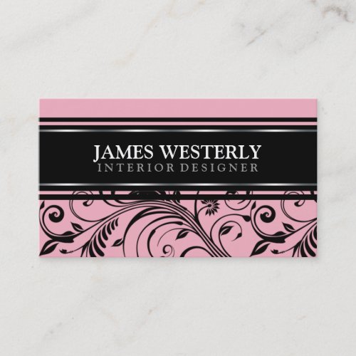 Damask Pink Interior Designer Business Cards