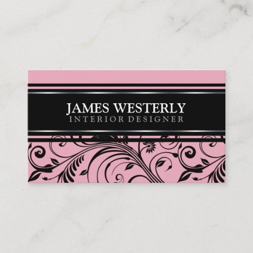 Customizable Damask Pink Interior Designer Business Cards