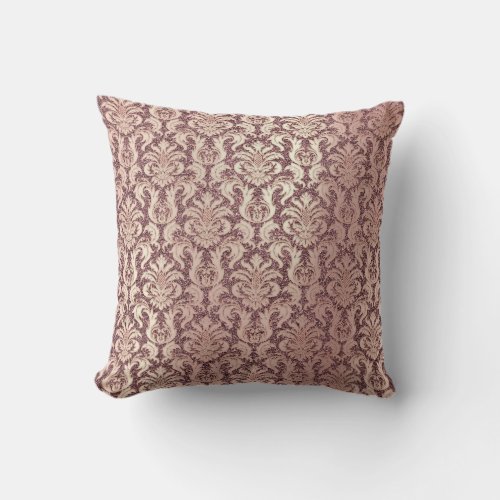 Damask Pink Pearly Maroon Glitter Pearly Floral Throw Pillow
