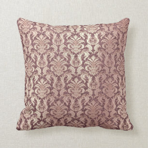 Damask Pink Pearly Maroon Glitter Pearly Floral Throw Pillow