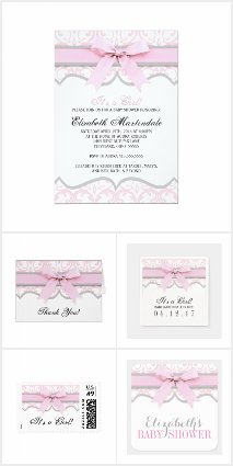 Damask Pink Ribbon Baby Shower