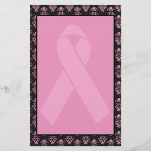 Damask Pink Ribbon Unlined Stationery