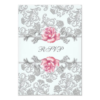 Damask Pink Rose Girls First Communion RSVP Card