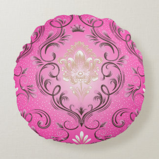 Damask Pink Round Throw Pillow