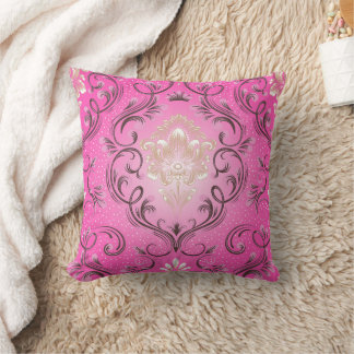 Damask Pink Square Throw Pillow