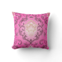 Damask Pink Square Throw Pillow