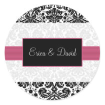 damask pink Wedding Monogram stickers