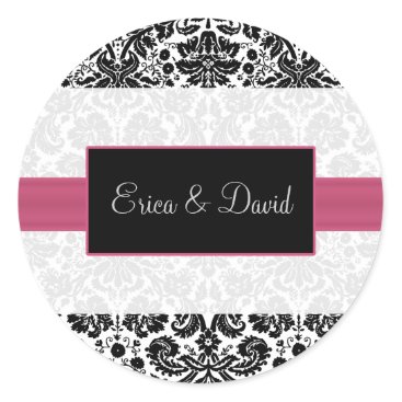 damask pink Wedding Monogram stickers