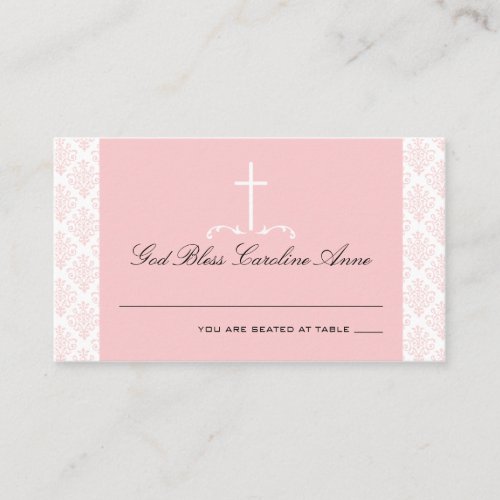 Damask Pink with Cross Seating Card Business Card Templates