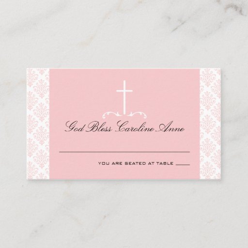 Customizable Damask Pink with Cross Seating Card Business Card Templates