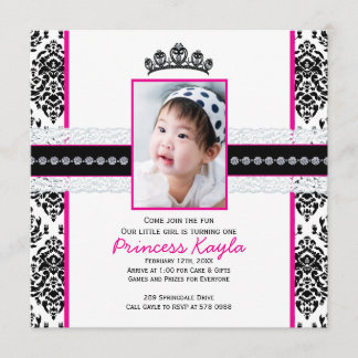 Damask Princess Photo Birthday Invitations 5X7