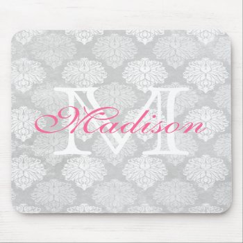 Damask Print Girly Monogram Name Mouse Pad by brookechanel at Zazzle
