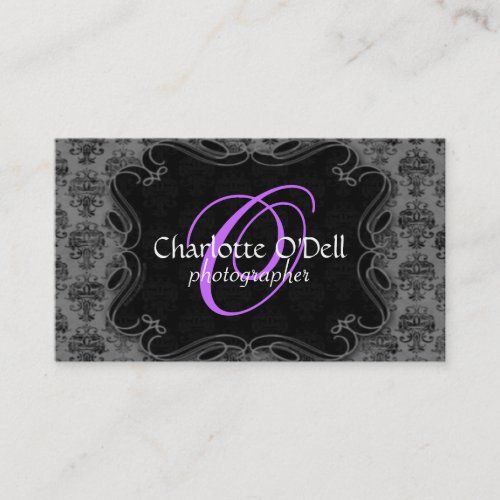 damask print monogram business cards