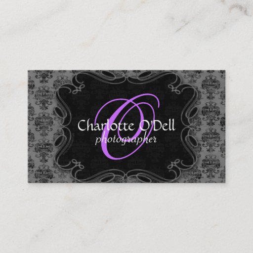 Customizable damask print monogram business cards