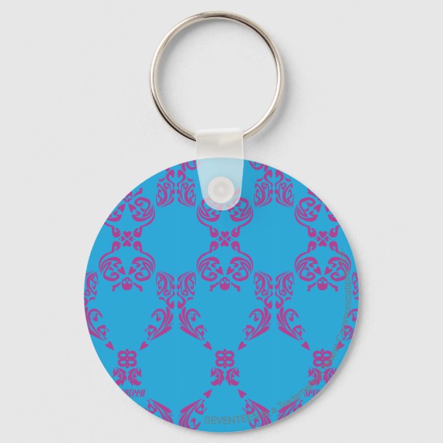 Damask Purple-Aqua Keychain (Front)
