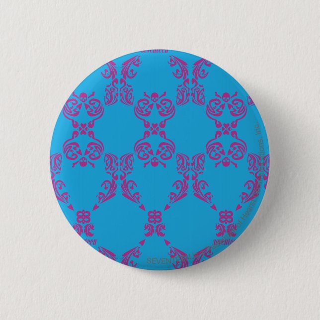 Damask Purple-Aqua Pinback Button (Front)