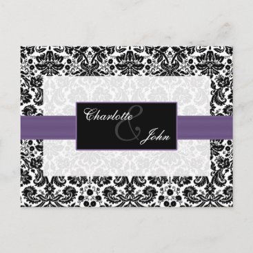 damask purple ,black and white  Save the Date Announcement Postcard