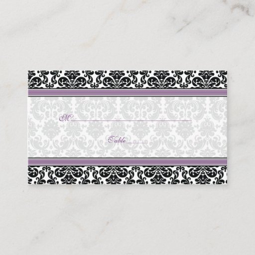 Customizable Purple, Black, White Damask Wedding Place Cards Business Card Templates