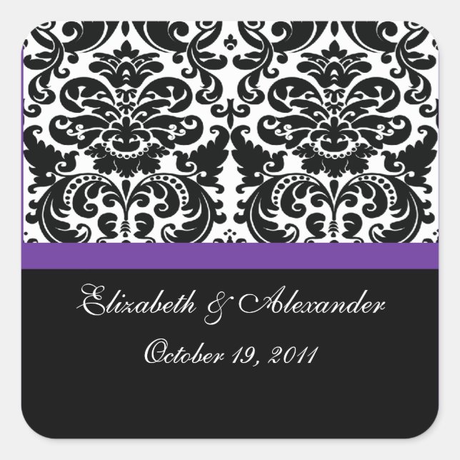Damask Purple Bridal Shower Square Sticker (Front)