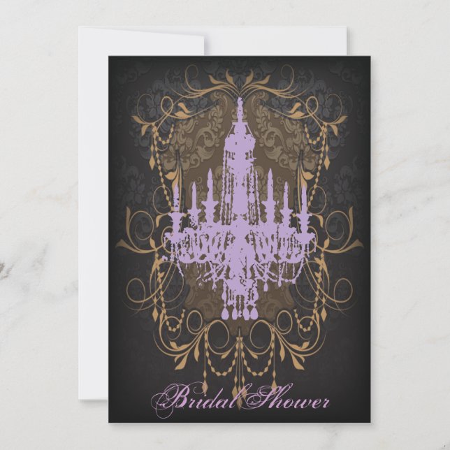 Damask Purple Chandelier vintage Bridal Shower Invitation (Front)