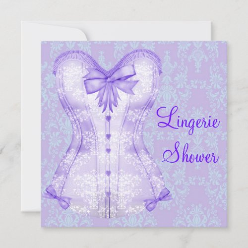 Damask Purple Corset Lingerie Bridal Shower Invitation