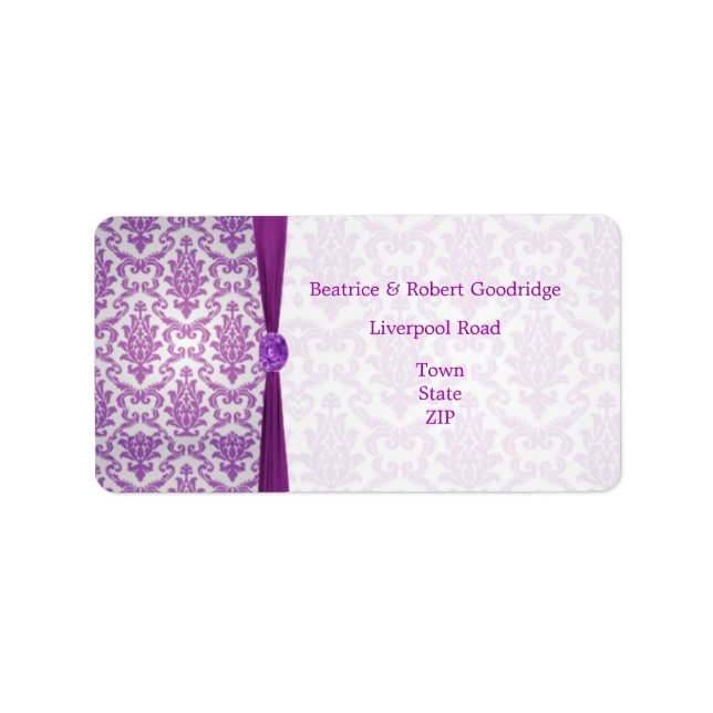 Damask purple, gemstone picture Wedding Label (Front)