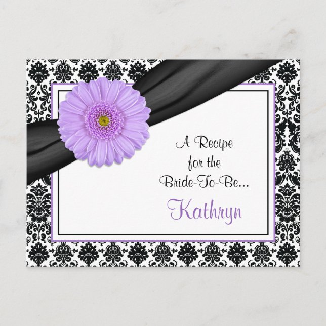 Damask Purple Gerber Recipe Card for the Bride (Front)
