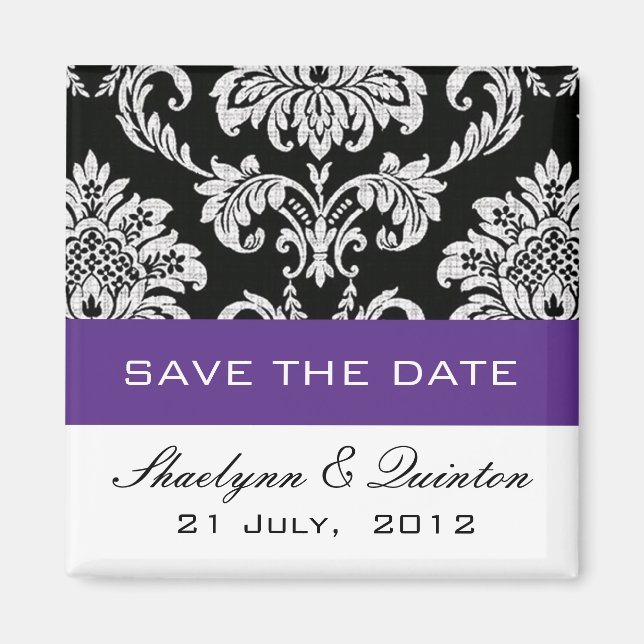 Damask Purple Save the Date Wedding Announcement Magnet (Front)