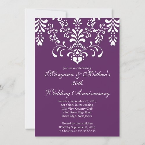 Damask Purple Wedding Anniversary Invitation