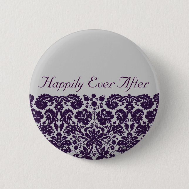 Damask Purple Wedding Button (Front)