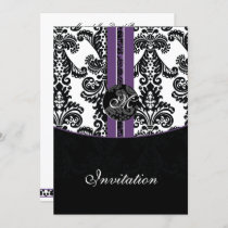 damask purple wedding invitation