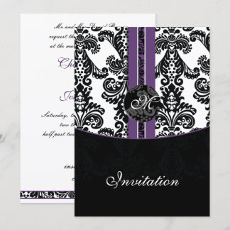 damask purple wedding invitation