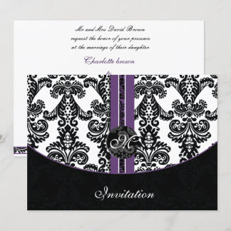 damask purple wedding invitation