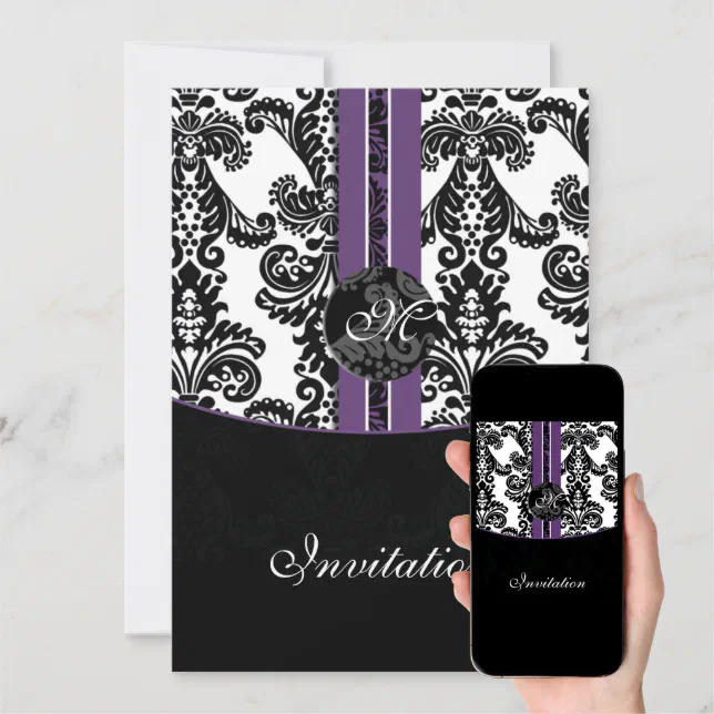 damask purple wedding invitation Zazzle