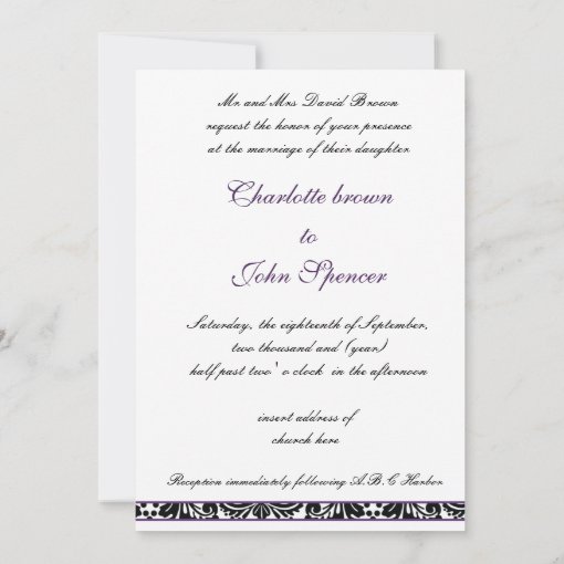 damask purple wedding invitation Zazzle