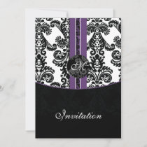 damask purple wedding invitation