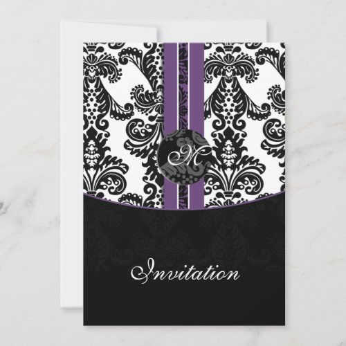 damask purple wedding invitation