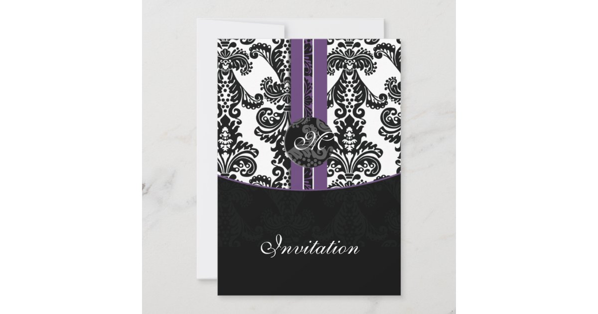 damask purple wedding invitation Zazzle