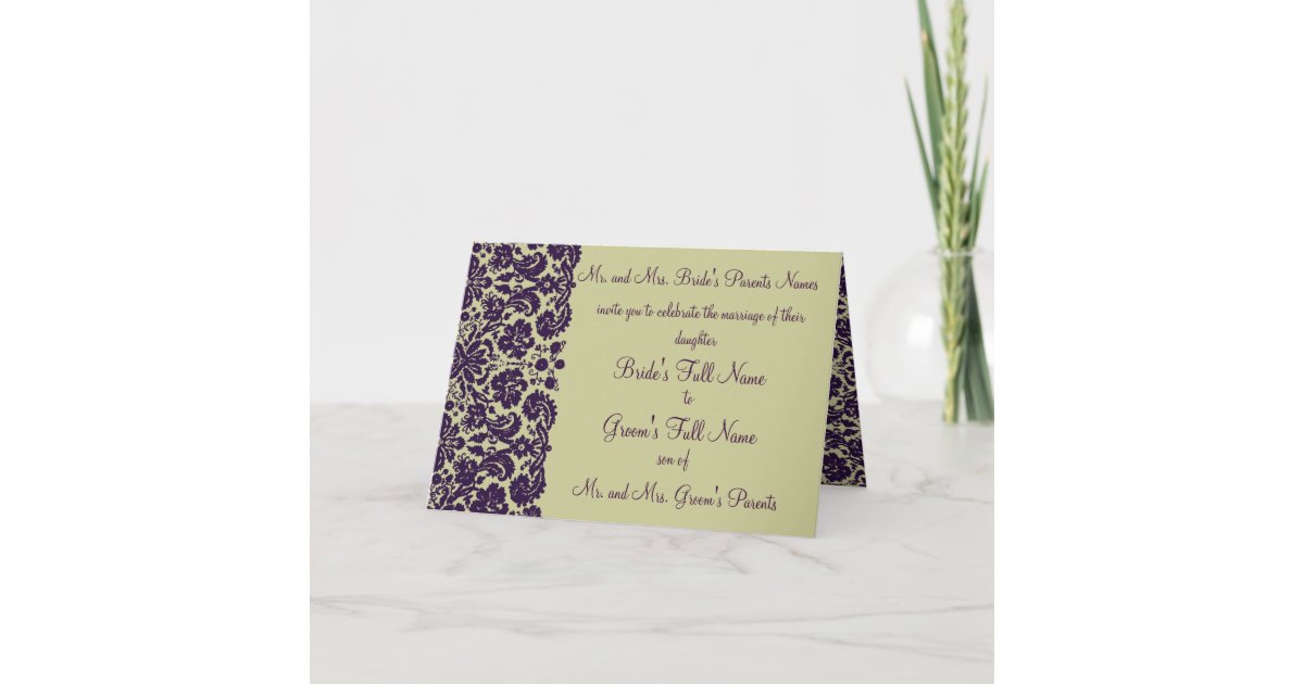 Damask Purple Wedding Invitation Zazzle