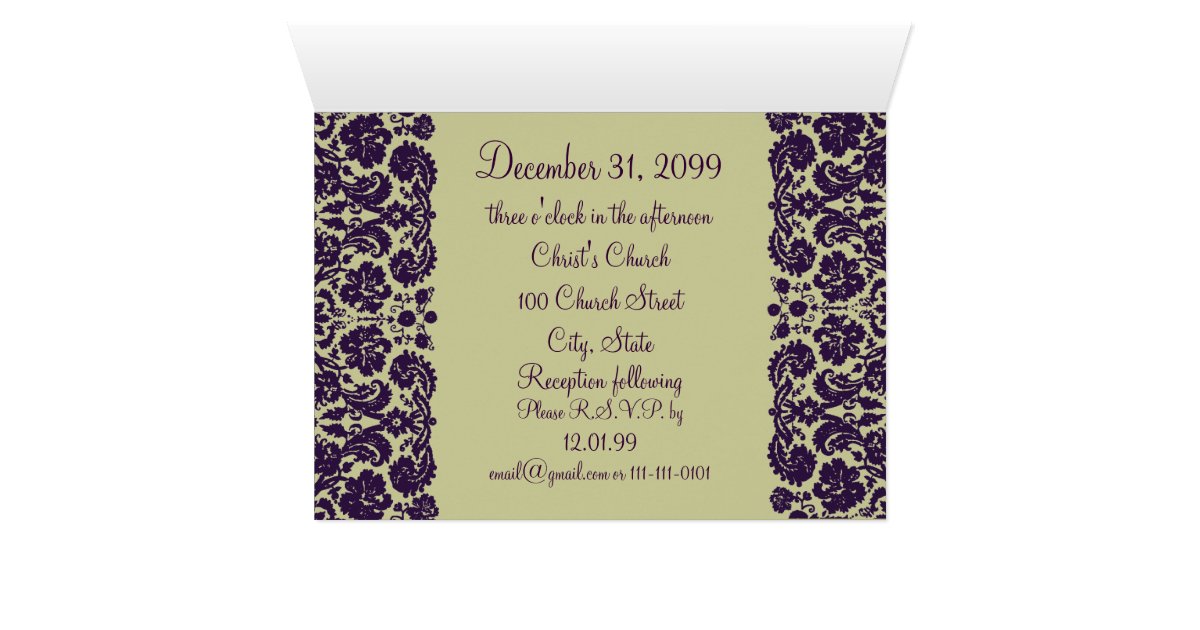 Damask Purple Wedding Invitation Zazzle