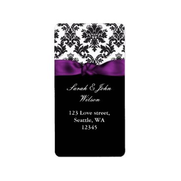 damask purple wedding label