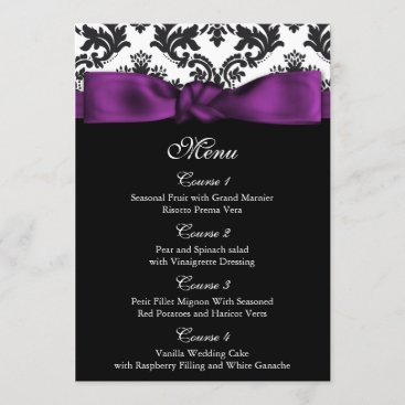 damask purple wedding menu