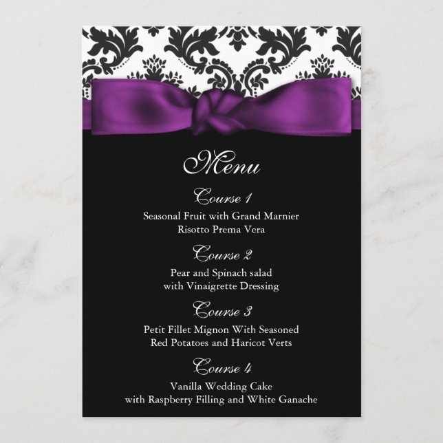 damask purple wedding menu (Front)