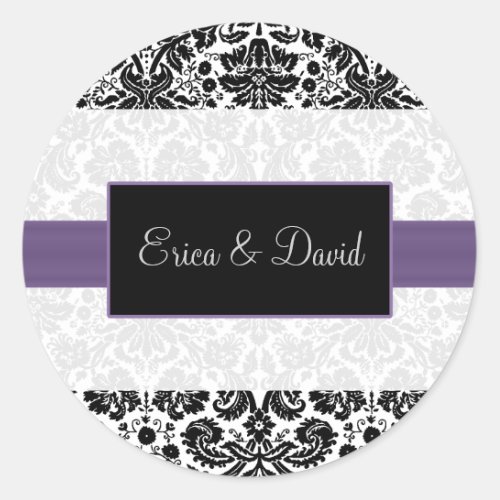 damask purple  Wedding Monogram stickers