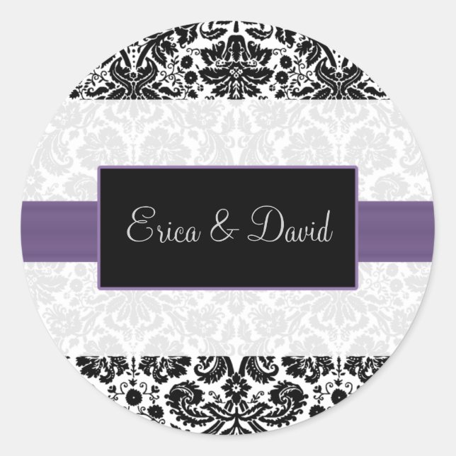 damask purple  Wedding Monogram stickers (Front)