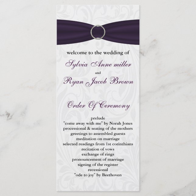 damask purple Wedding program (Front)