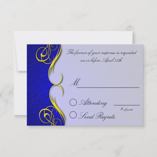 Damask Quarter Blue  Reply Card
